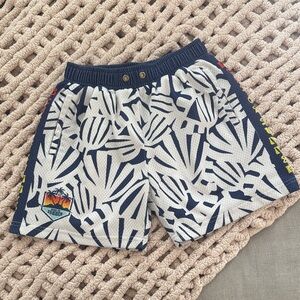 Boys B101 Navy & White Tropical Print Athletic Shorts